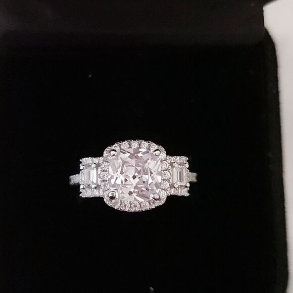 925 Sterling Silver 3 Stone Engagement Wedding Ring - Picture 1 of 16
